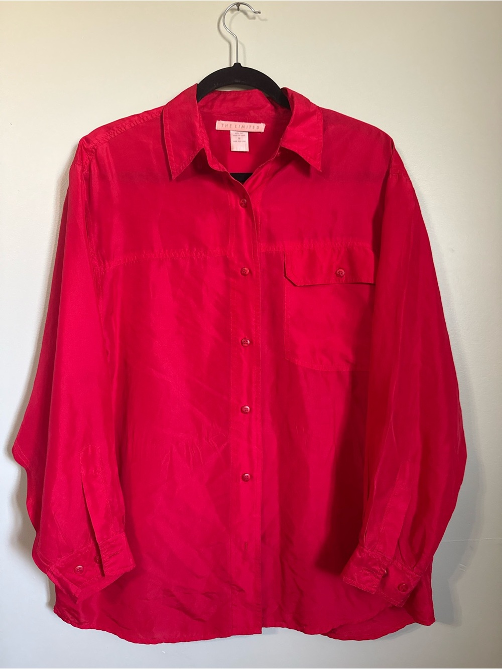 Vintage The Limited 100% Silk Ruby Red Oversized Button Down Blouse - Size M